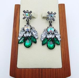 Long Drop Dangle Crystal Flower Earrings